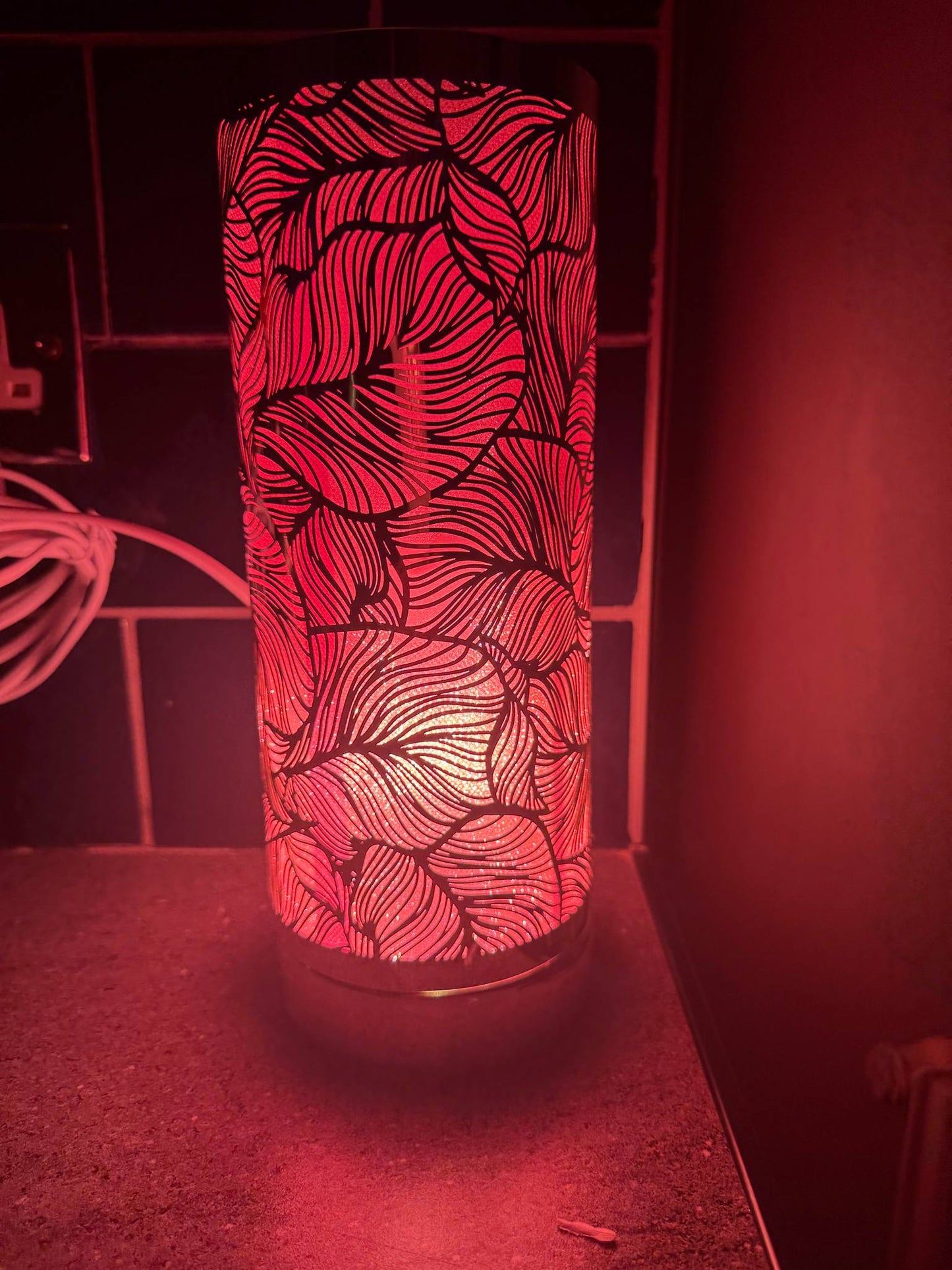 Leaf Touch Sensitive Aroma Lamp In Pink And Silver 26cm