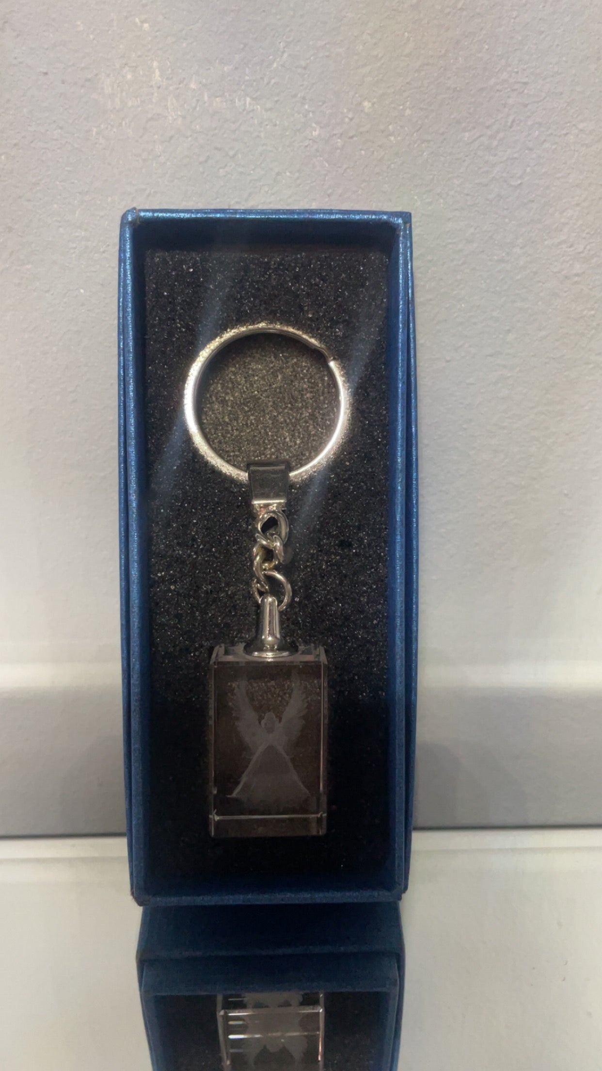 Guardian Angel Glass Keyring on Metal Chain in Display Box