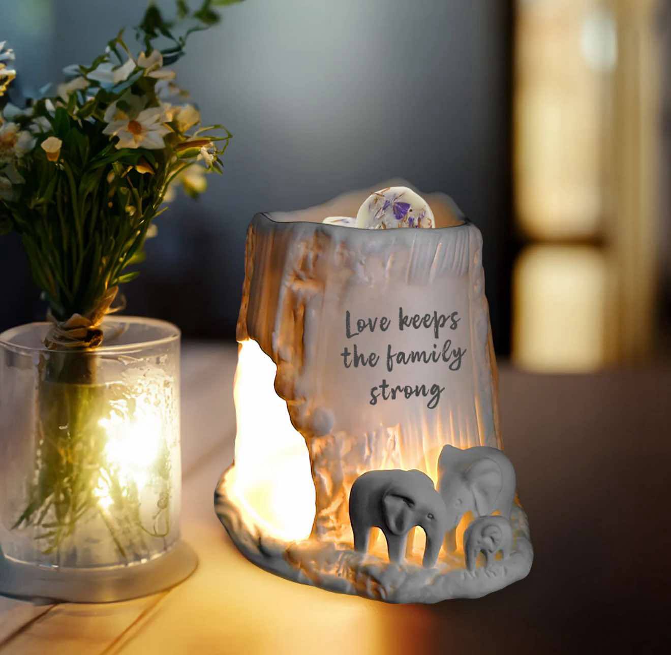 Elephant Tealight Burner - Love Keeps the Family Strong