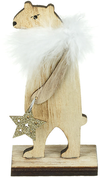 Wooden Bear with White Collar 14cm