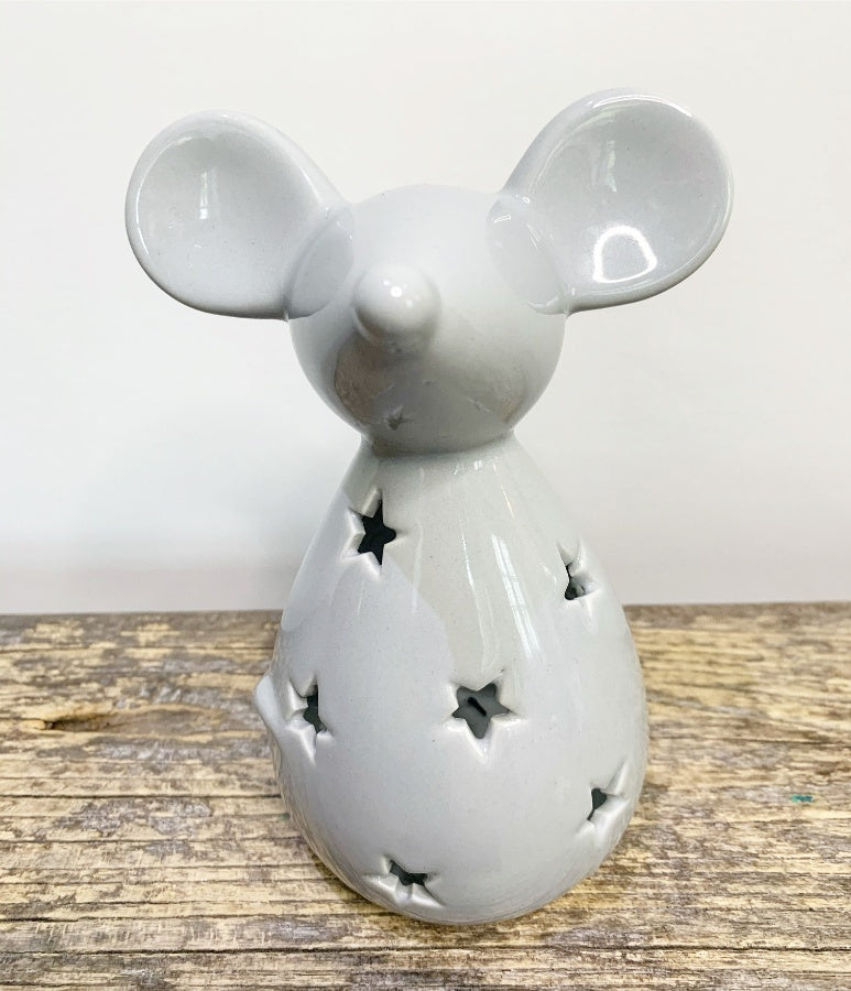 Grey Starry Mouse T-light Holder, 14.5cm