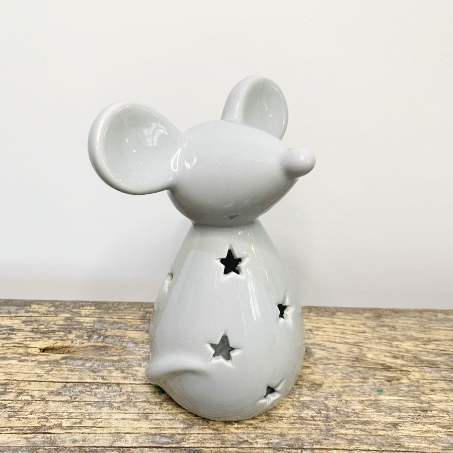 Grey Starry Mouse T-light Holder, 14.5cm