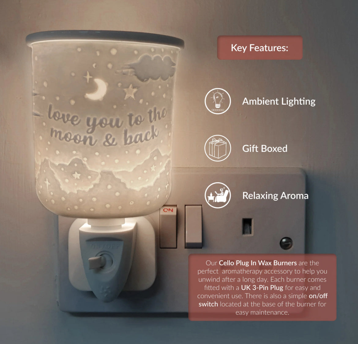 Porcelain Plug In Electric Melt Warmer - Love You To The Moon & Back