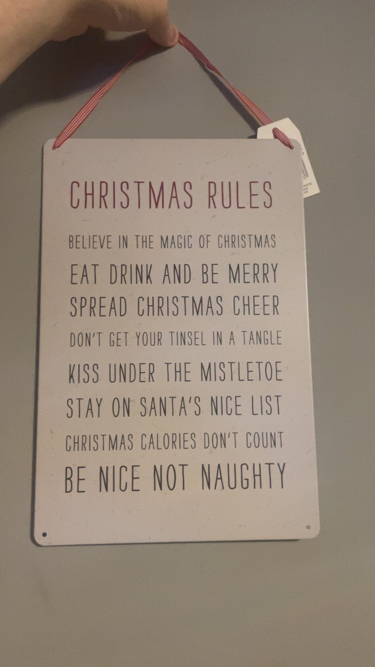 30cm Christmas Rules Metal Hanging Sign
