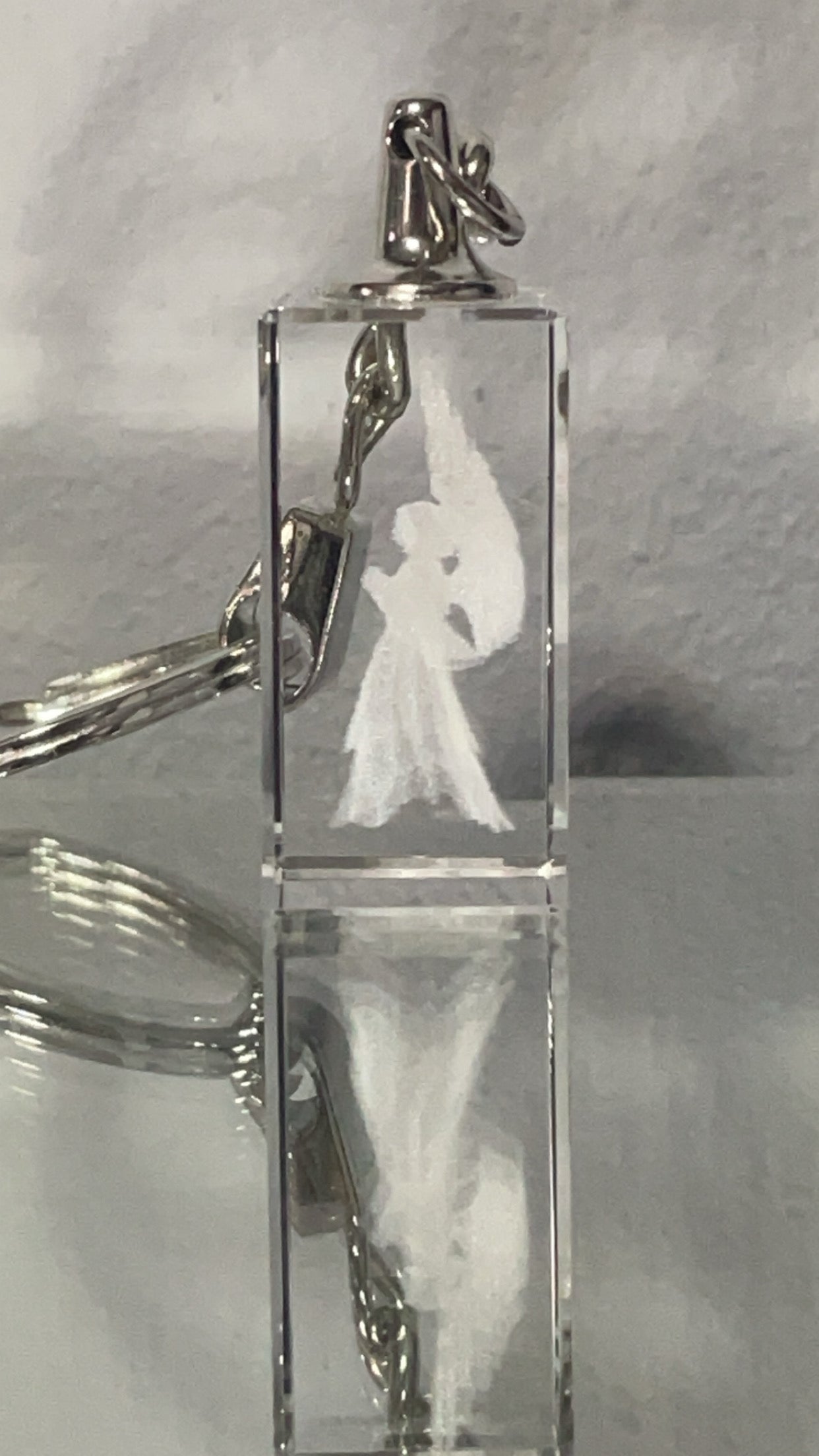 Guardian Angel Glass Keyring on Metal Chain in Display Box