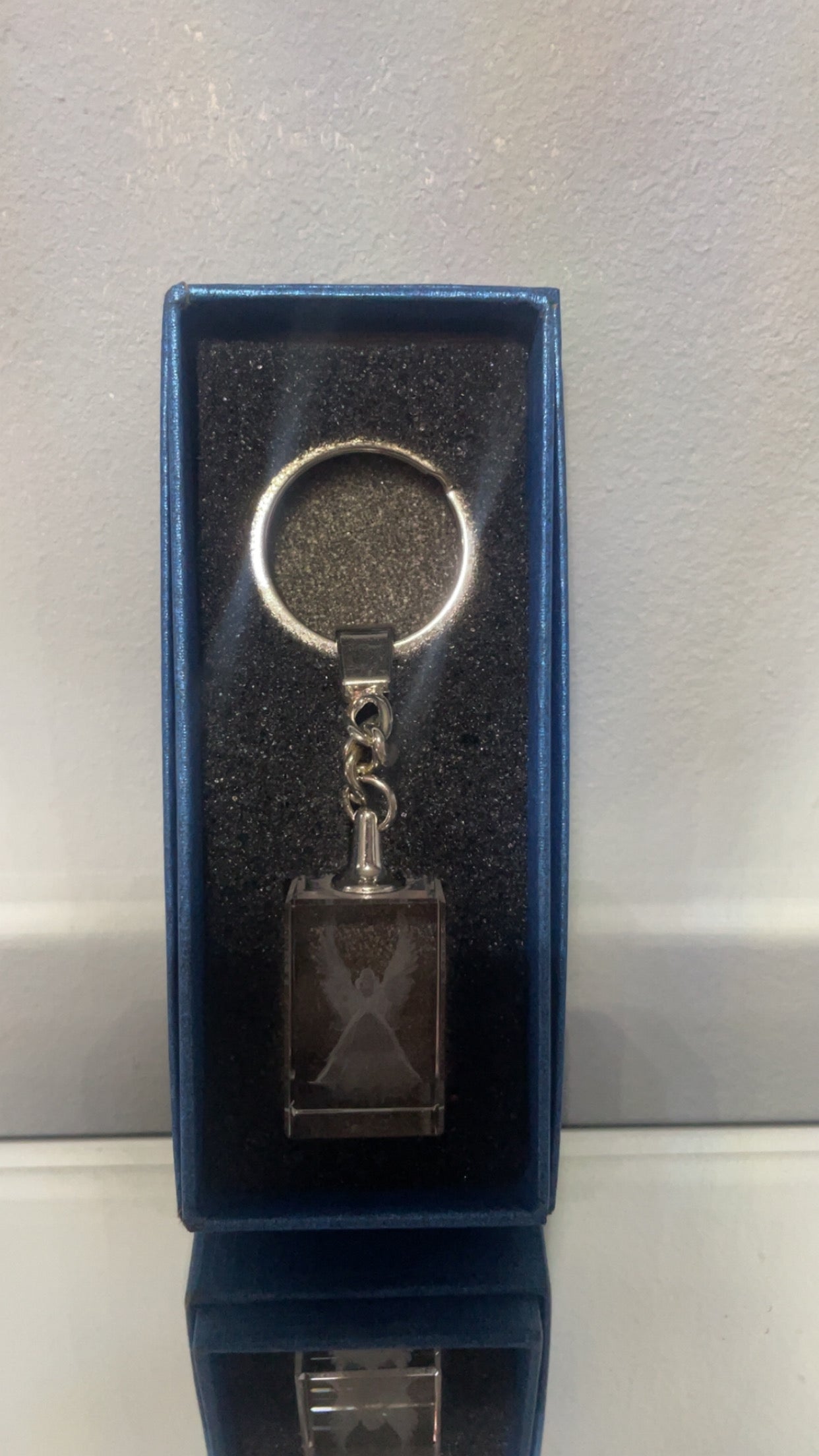 Guardian Angel Glass Keyring on Metal Chain in Display Box