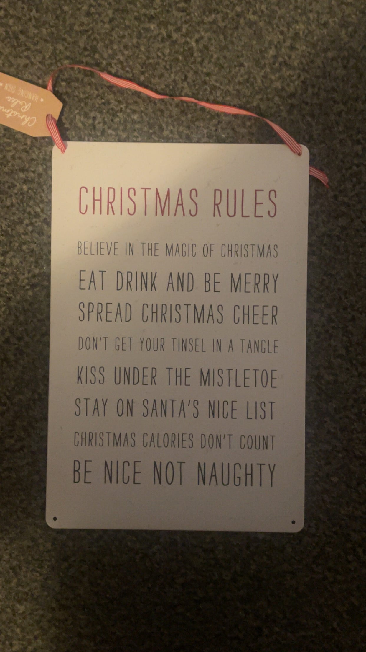 30cm Christmas Rules Metal Hanging Sign