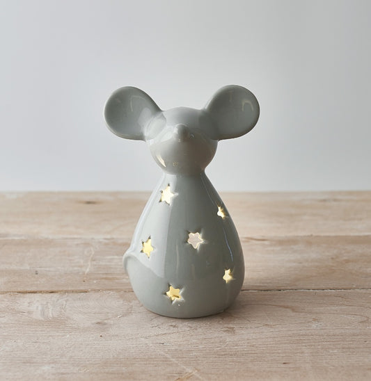 Grey Starry Mouse T-light Holder, 14.5cm