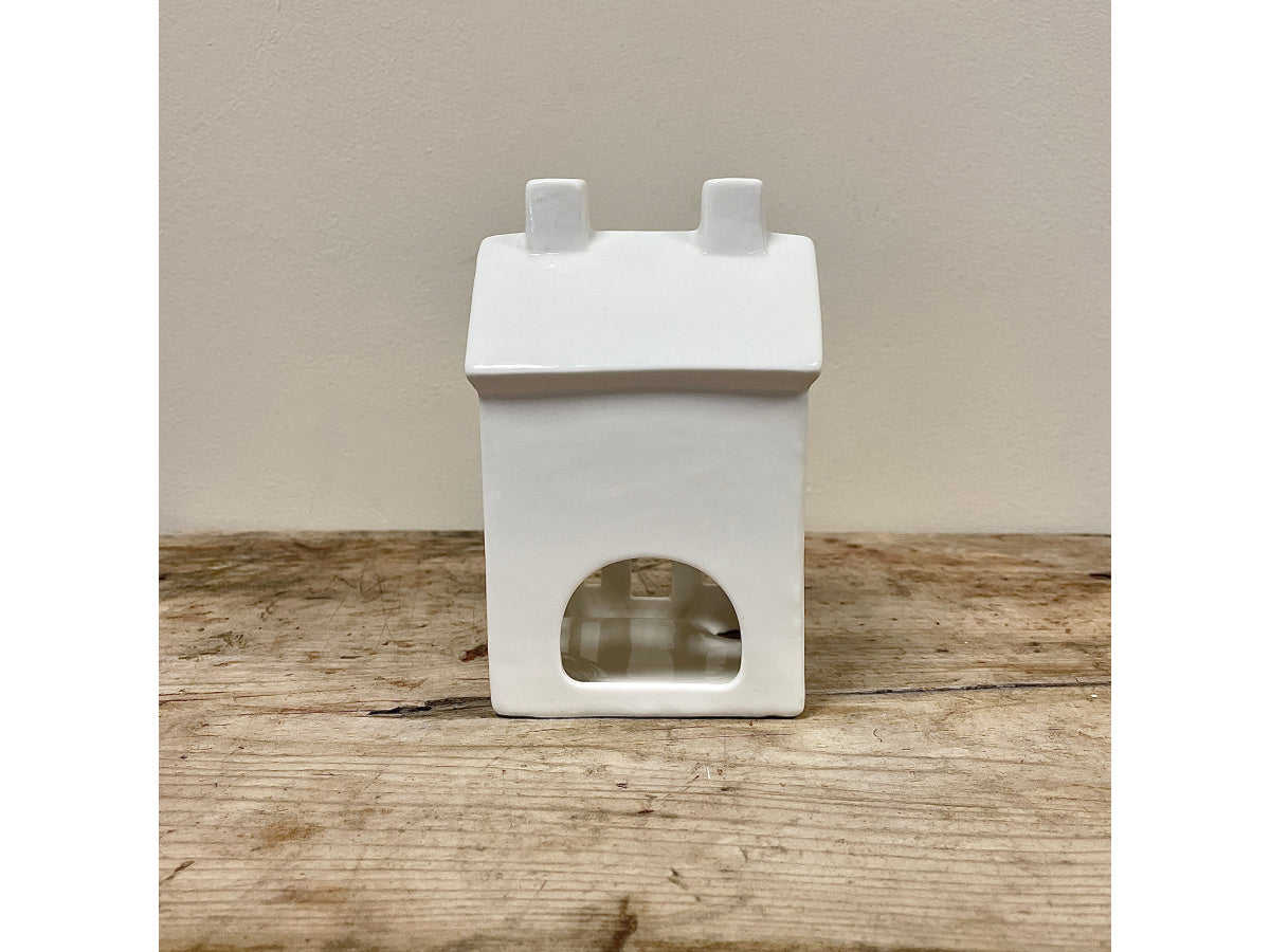 Dainty White House T-light Holder, 15cm