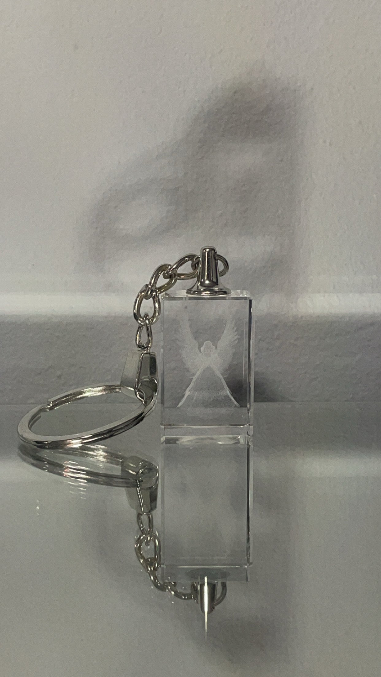 Guardian Angel Glass Keyring on Metal Chain in Display Box