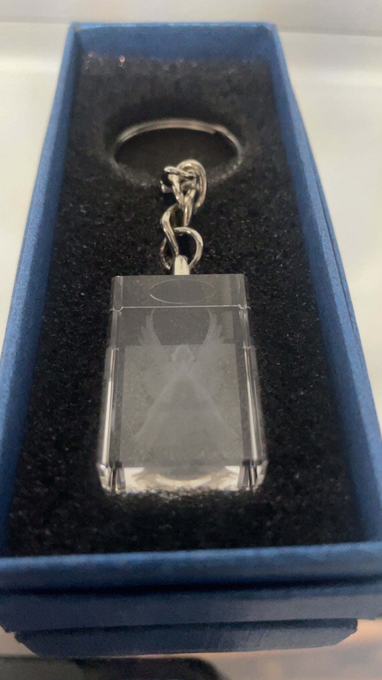 Guardian Angel Glass Keyring on Metal Chain in Display Box