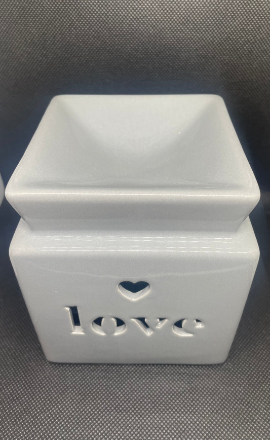 Ceramic Oil Burner / Wax Melter Cut Out Family Design - Grey Lustre 13cm