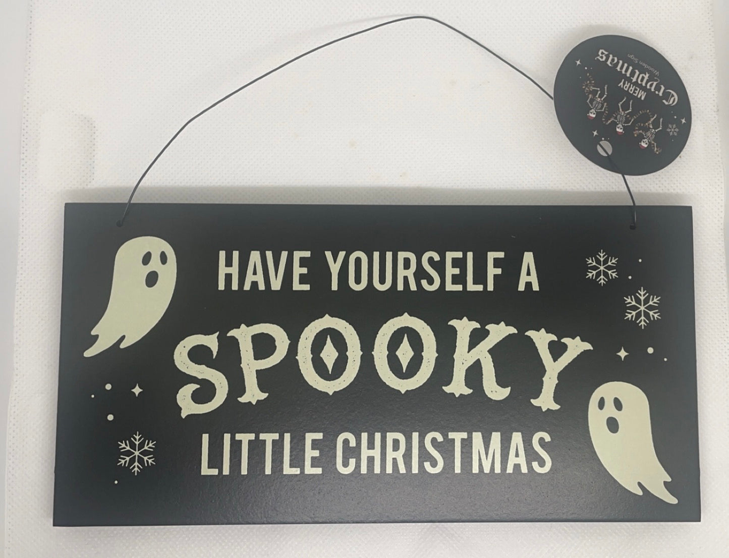 Spooky Little Christmas Hanging Sign with metal hanging tie Decor Hangable Decoration