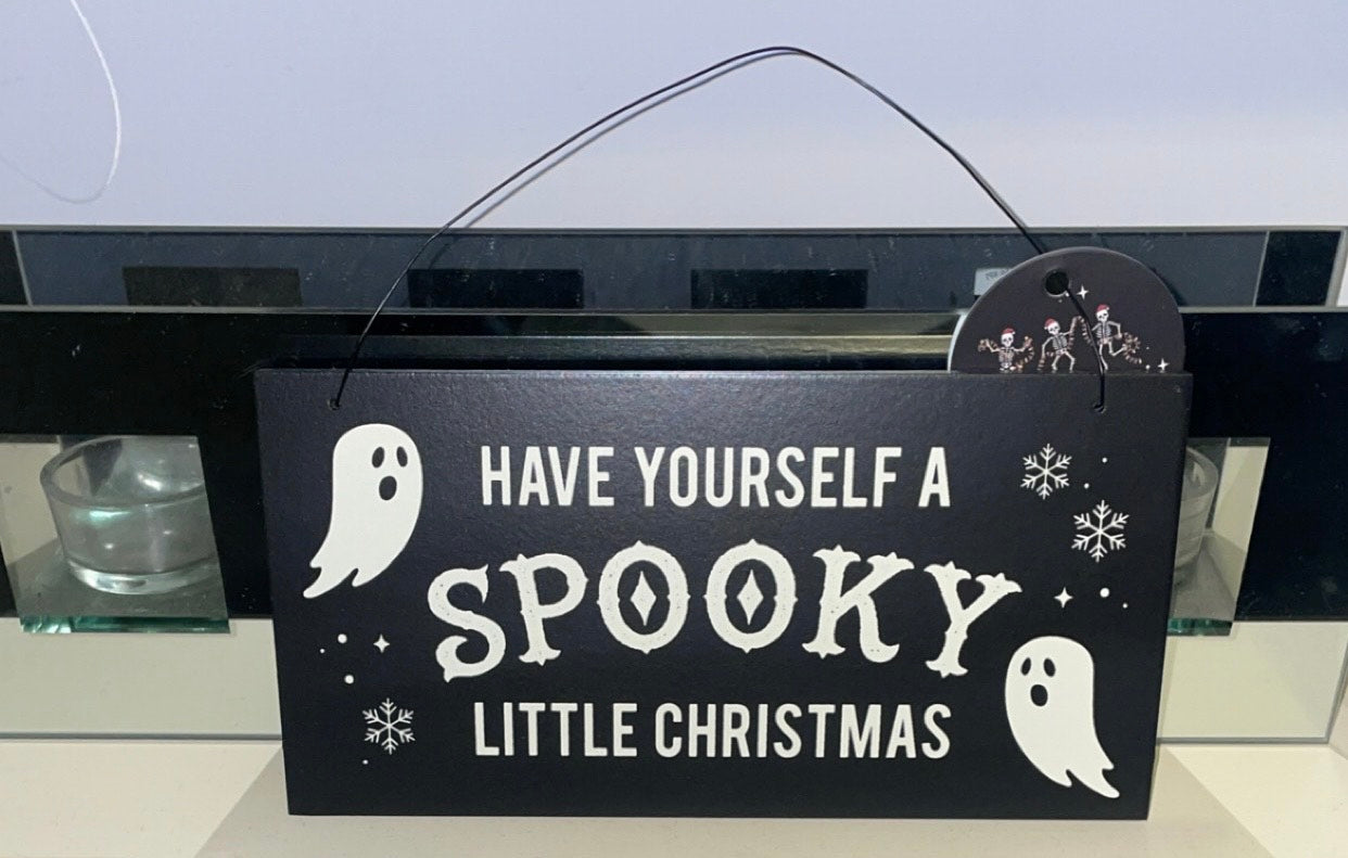 Spooky Little Christmas Hanging Sign with metal hanging tie Decor Hangable Decoration